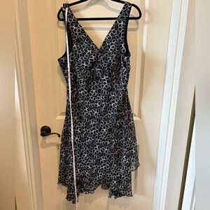 V-Neck Black Midi Dress with White Graphic Circles